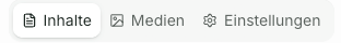 Wechseln Sie im Arbeitsbereich zwischen den Reitern Inhalt, Medien und Einstellungen, um die jeweiligen Funktionen des Space zu nutzen.