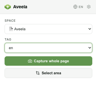Select the desired Space from the dropdown menu. Click Capture Full Page to create a screenshot of the entire page, or Select Area to capture a specific section.