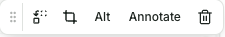 Click Replace, Crop, Alt Text, or Mark in the image toolbar to edit the image. Use the trash can to delete the image.