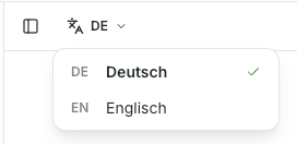 Wählen Sie in der Editor-Leiste über den Sprachumschalter die gewünschte Inhaltssprache aus, um zwischen den verfügbaren Sprachen zu wechseln.